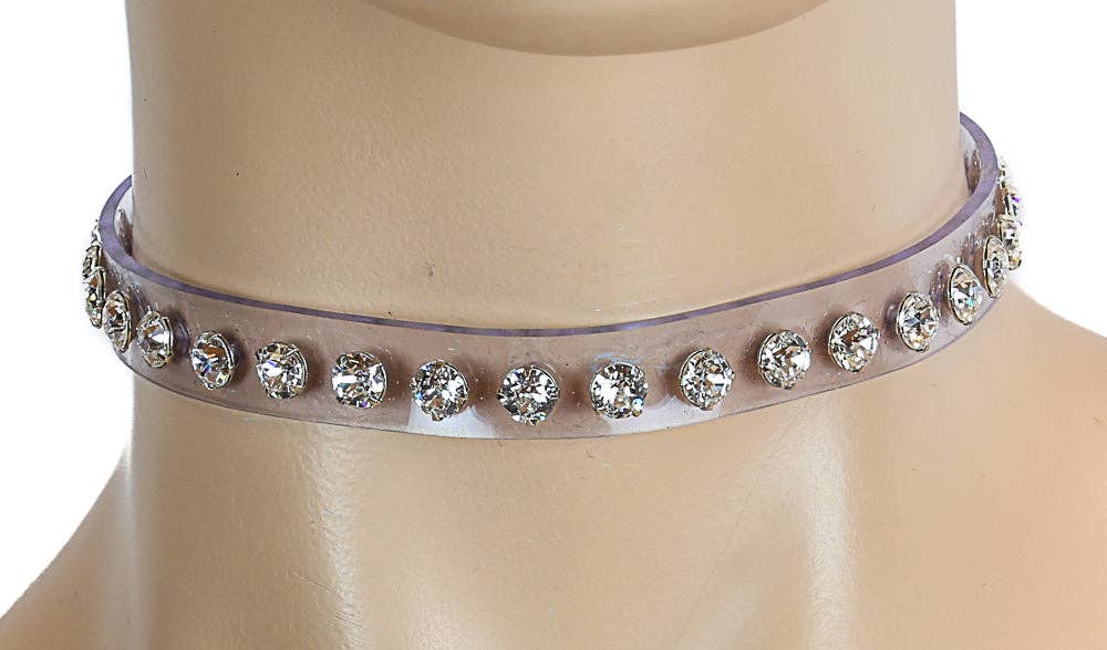 Funk Plus - Transparent Vinyl Choker with Rhinestones – Available in Light Pink and Aurora