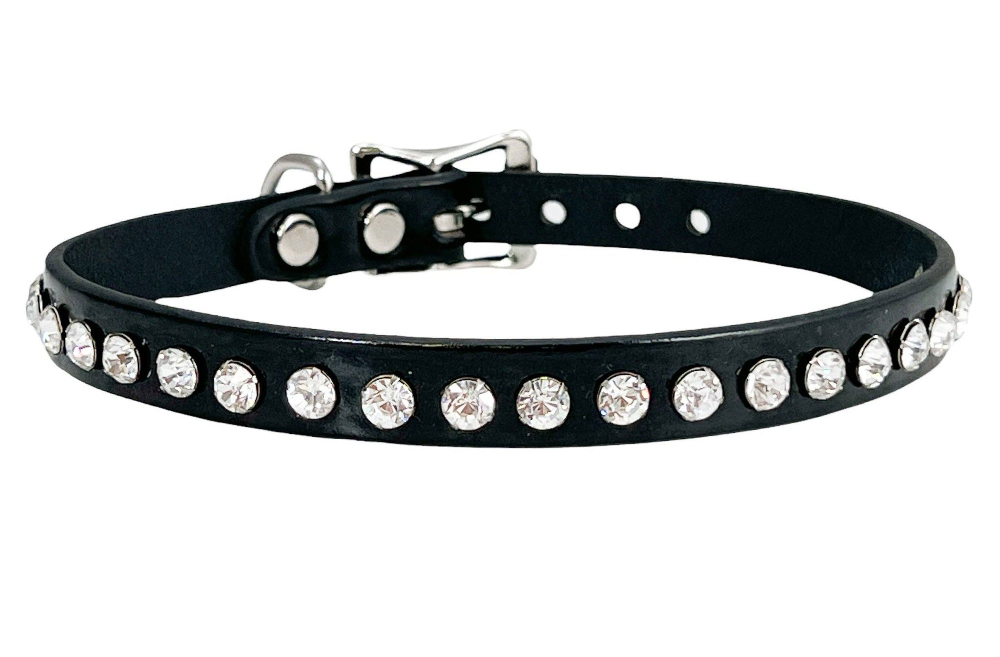 zwarte lak choker met rhinestones
