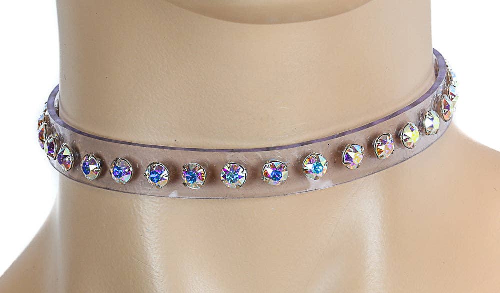 Funk Plus - Transparent Vinyl Choker with Rhinestones – Available in Light Pink and Aurora