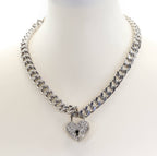 cuban chain rhinestone heart necklace