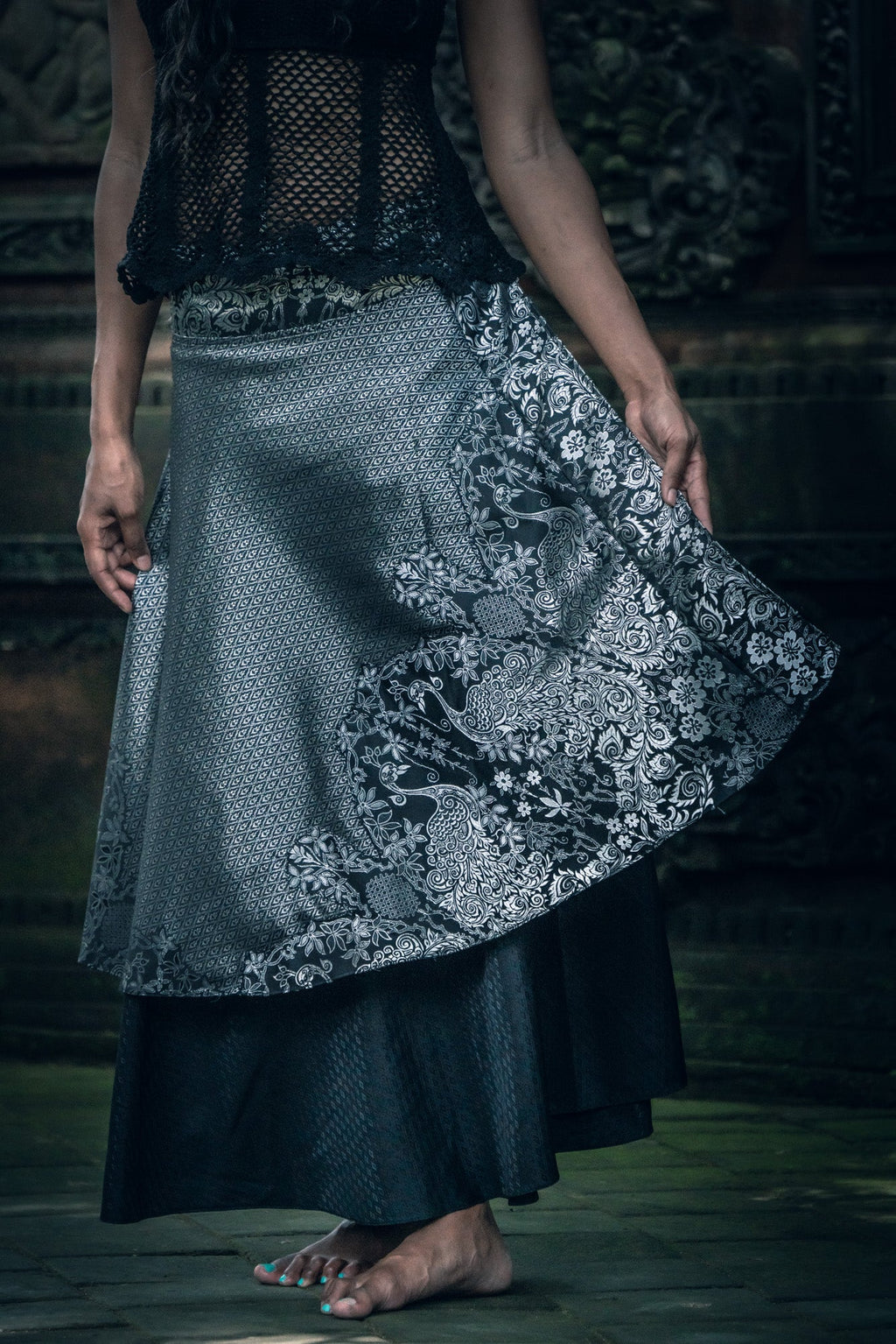 Samurai Wrap Skirt (Black/Silver)