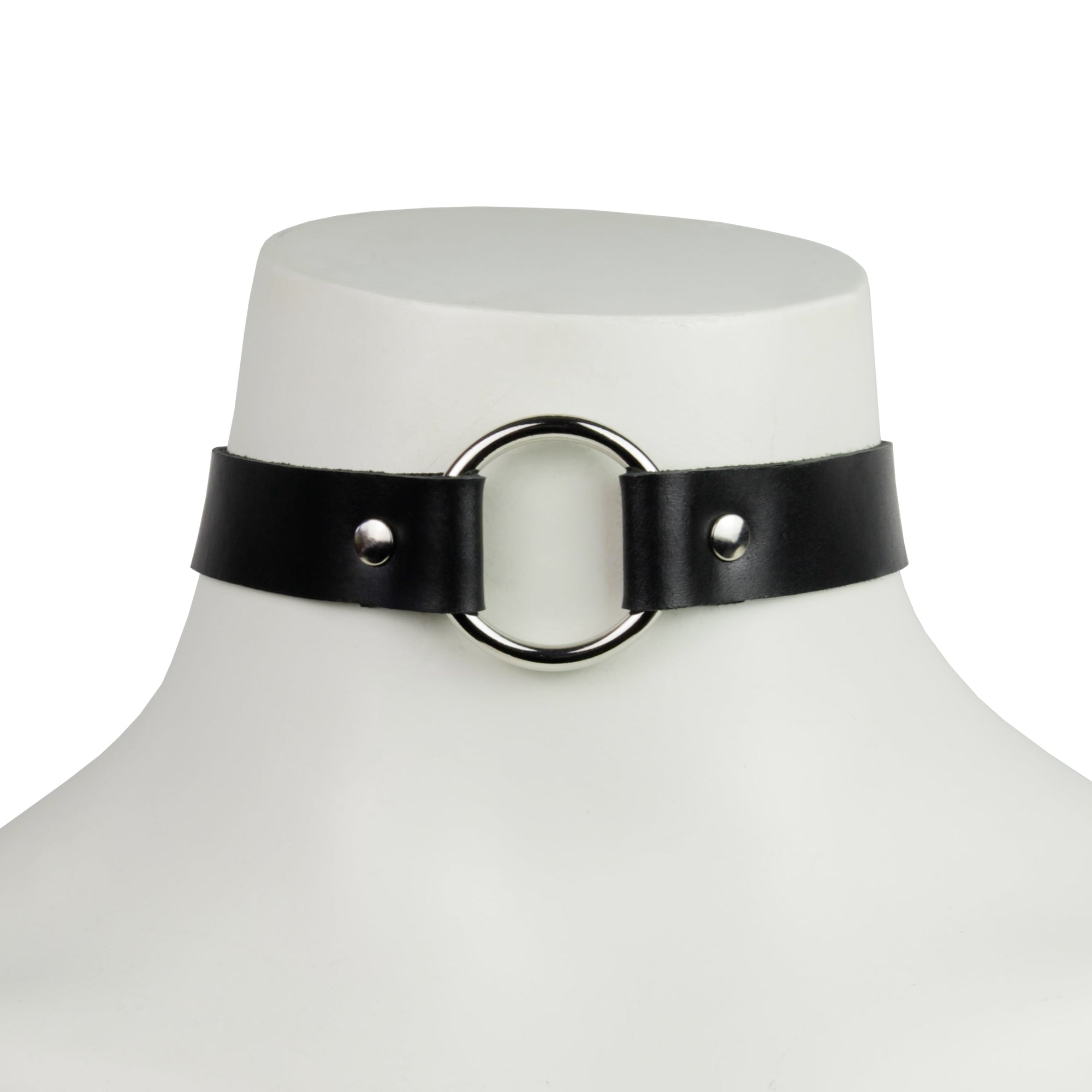 Studio Moonbow - Leather Choker with Silver Ring – Black