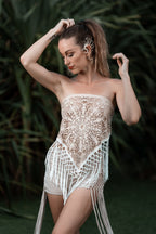 White Laser Cut Mandala Fringe Shawl (3 in 1)