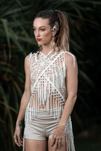 White Laser Cut Mandala Fringe Shawl (3 in 1)