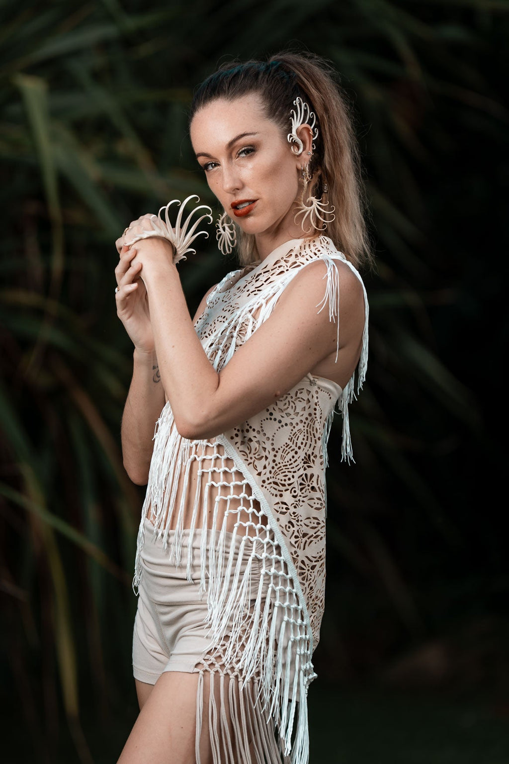 White Laser Cut Mandala Fringe Shawl (3 in 1)