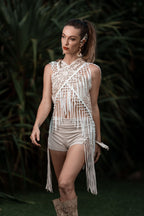 White Laser Cut Mandala Fringe Shawl (3 in 1)