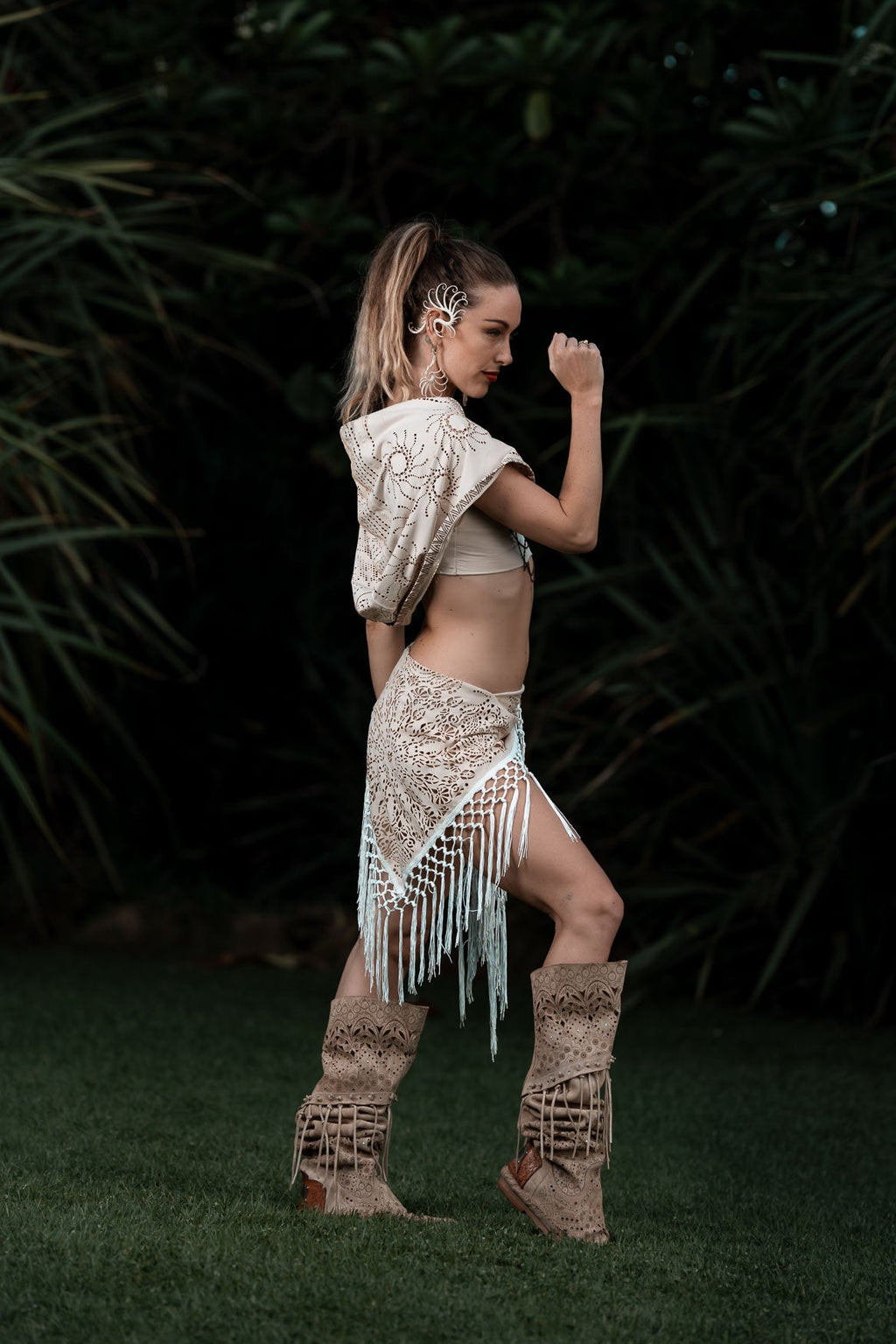 White Laser Cut Mandala Fringe Shawl (3 in 1)