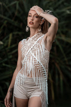 White Laser Cut Mandala Fringe Shawl (3 in 1)