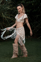 White Laser Cut Mandala Fringe Shawl (3 in 1)