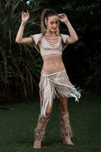 White Laser Cut Mandala Fringe Shawl (3 in 1)