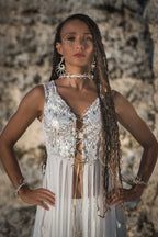 Radiance Sequin Fringe Top (White/Gold)