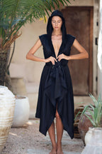 Tamoe Silk Top Stitched Hooded Robe - 2 Color Variants