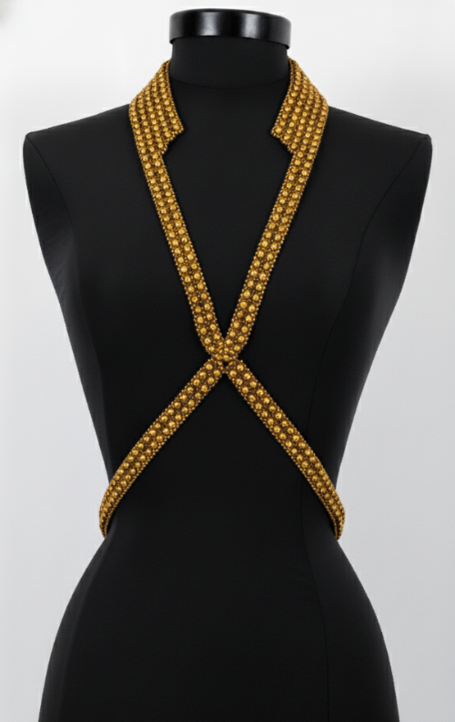 V-Neck Beaded Harness w/ Collar Stand - 6 Looks in 1