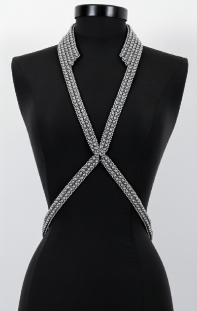 V-Neck Beaded Harness w/ Collar Stand - 6 Looks in 1