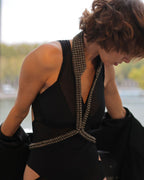 V-Neck Beaded Harness w/ Collar Stand - 6 Looks in 1
