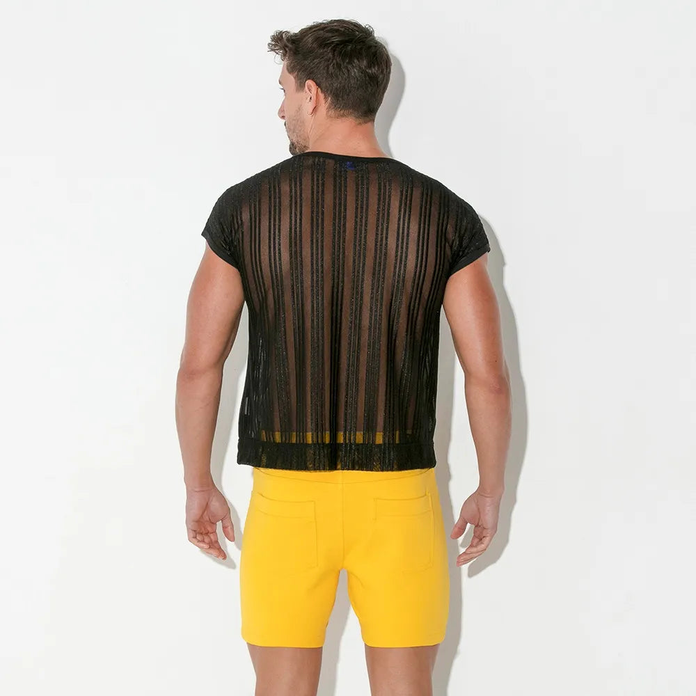 Code 22 - Striped mesh shirt - Black