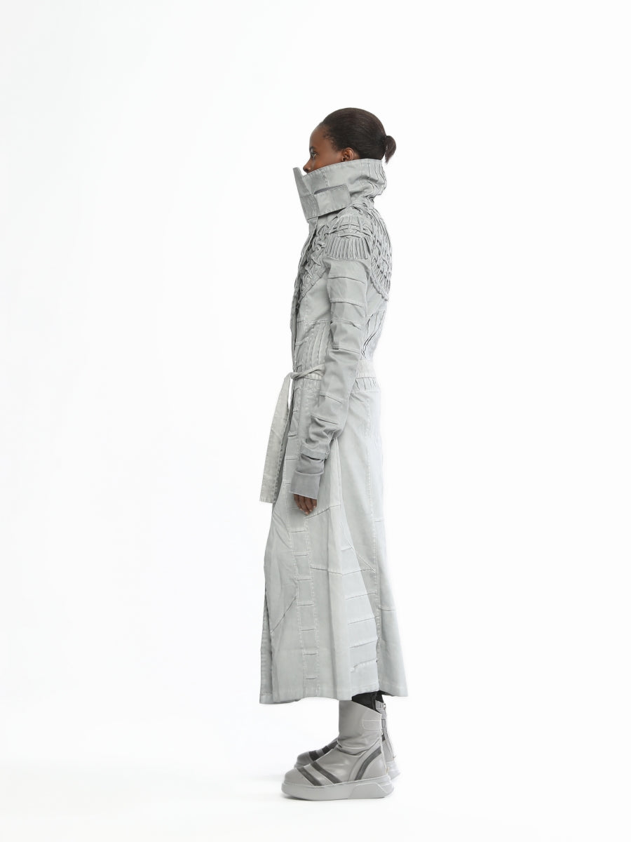 Long Women’s Futuristic Jacket With Piping Embroidery On Top