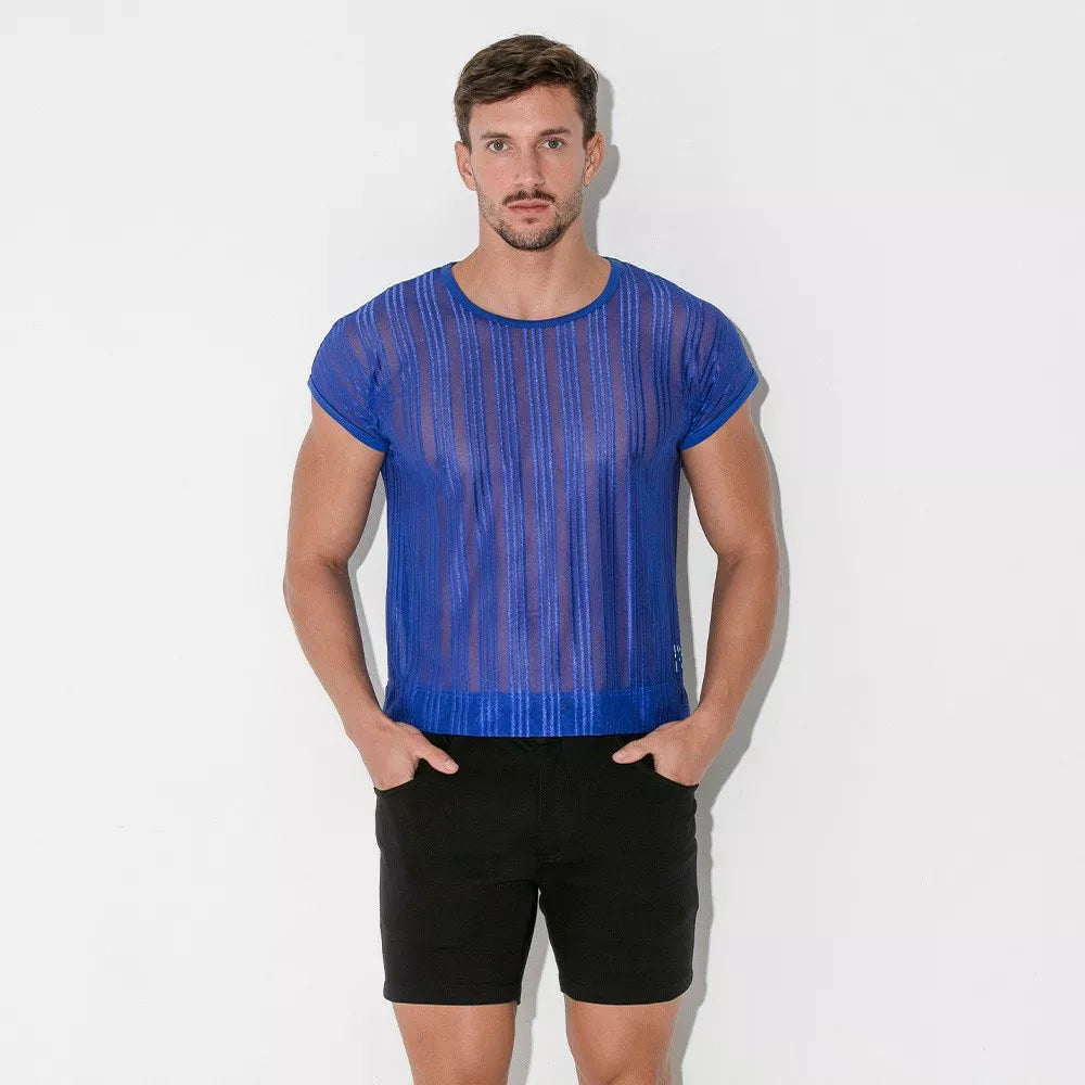 Code 22 - Striped mesh shirt - Blue