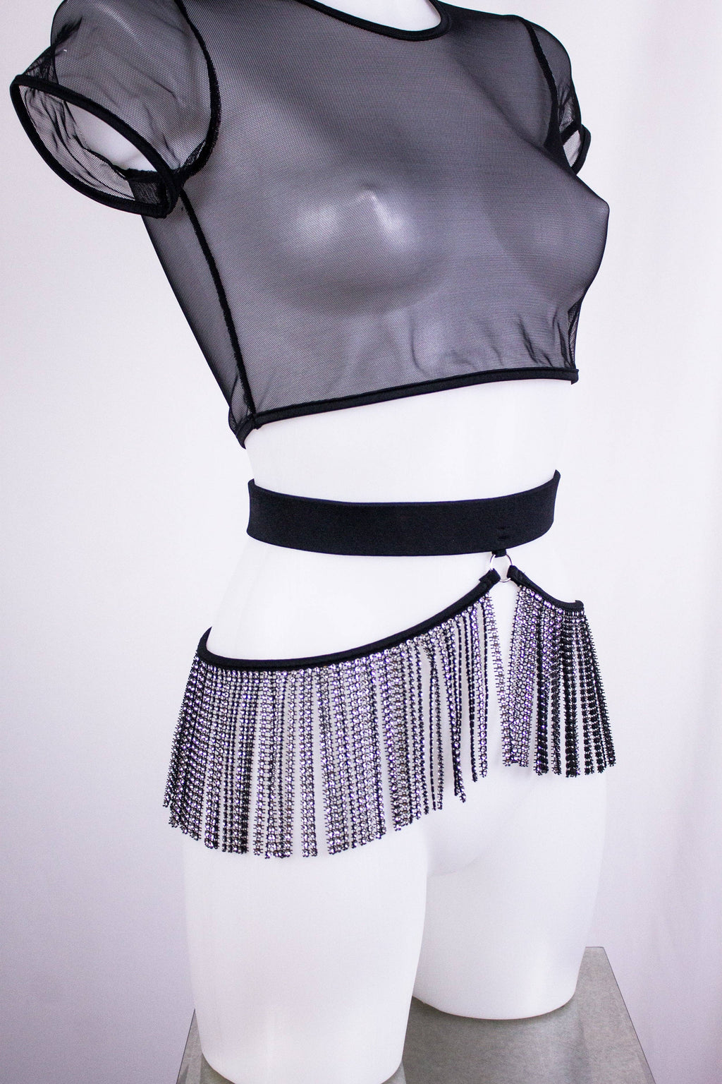 Exes Lingerie - Rhinestone fringe belt - Black