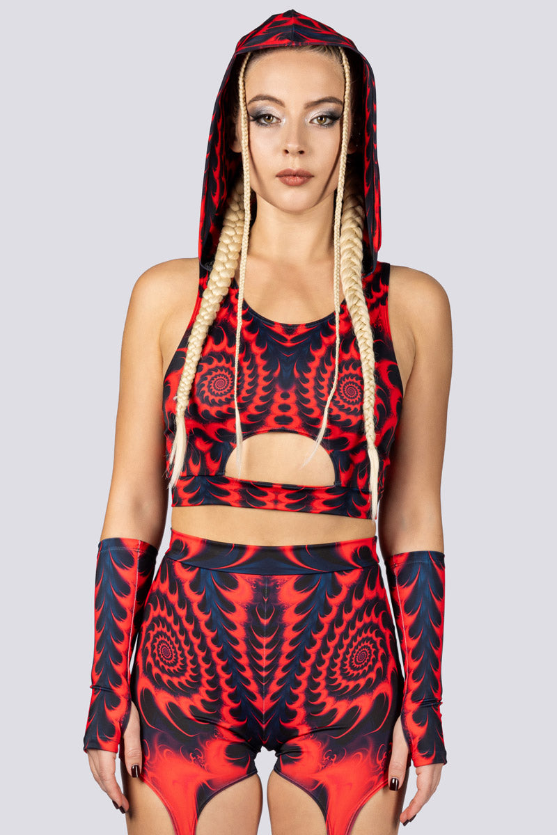 Devil Walking - Fractalia Hooded Top - Red