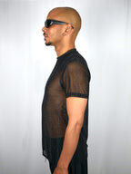FAC SHOP - Pinstripe Glitter Mesh Shirt - Black