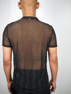 FAC SHOP - Pinstripe Glitter Mesh Shirt - Black