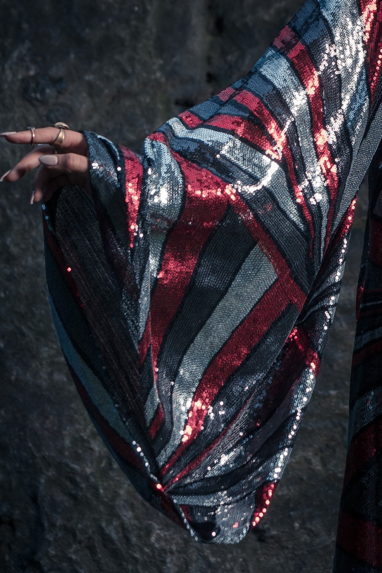 Solar Energy Sequin Kimono (Red/Silver/Black)