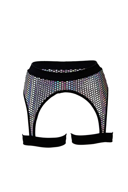 Exes Lingerie - Leg Harness – Holographic Silver