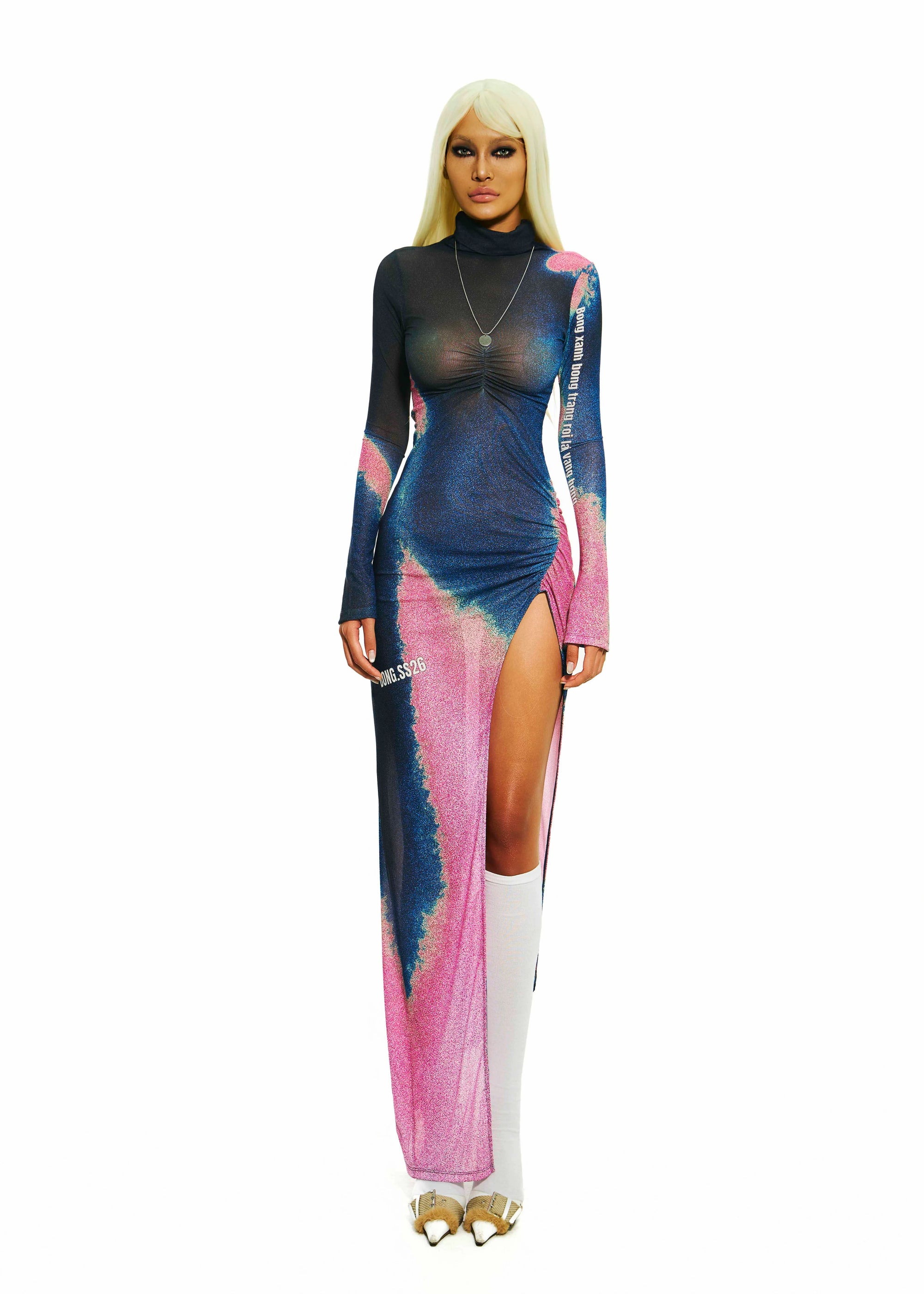 BONG Gradient High Neck Split Dress