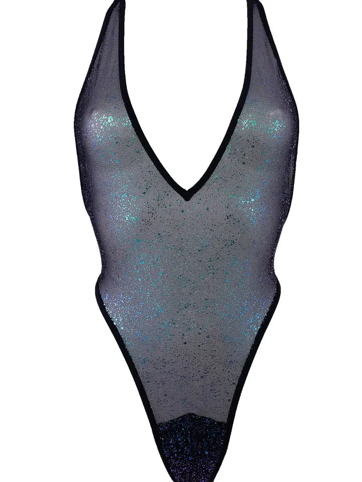 Exes Lingerie - High-Cut Shiny Bodysuit – Black