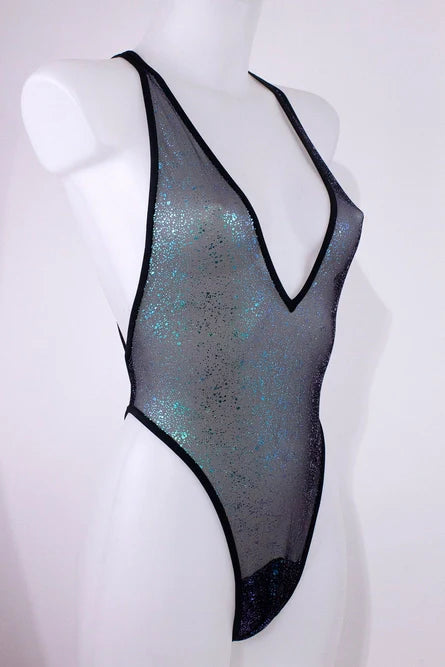 Exes Lingerie - High-Cut Shiny Bodysuit – Black
