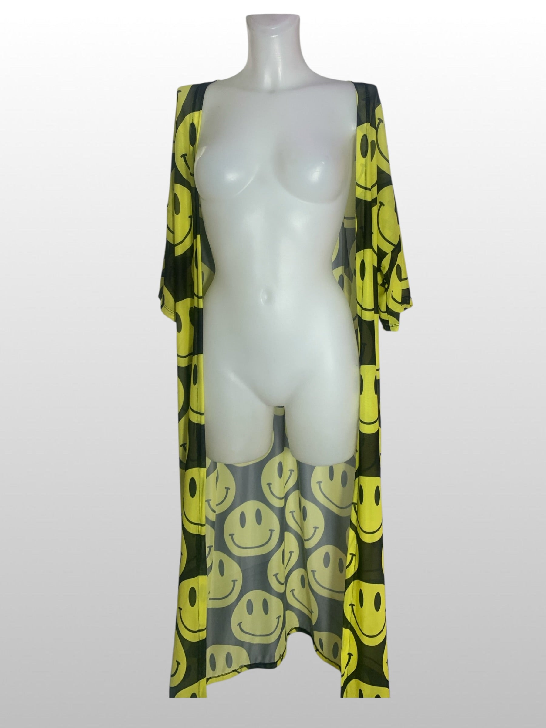 Kalu Ibiza - Mesh Acid Smiley Kimono - Black & Yellow
