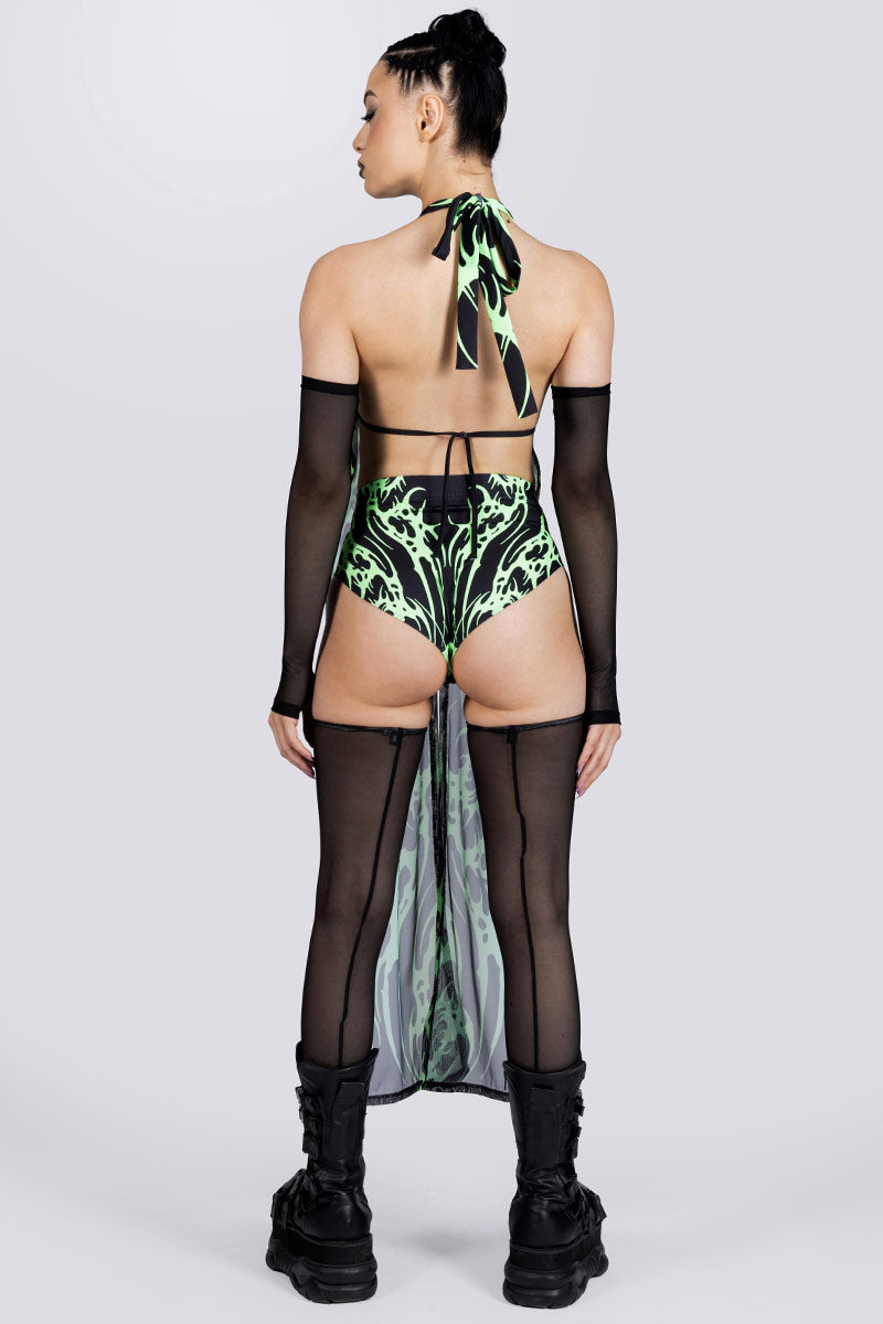Devil Walking - Spirit Distortion maxi scarf top - Black and green