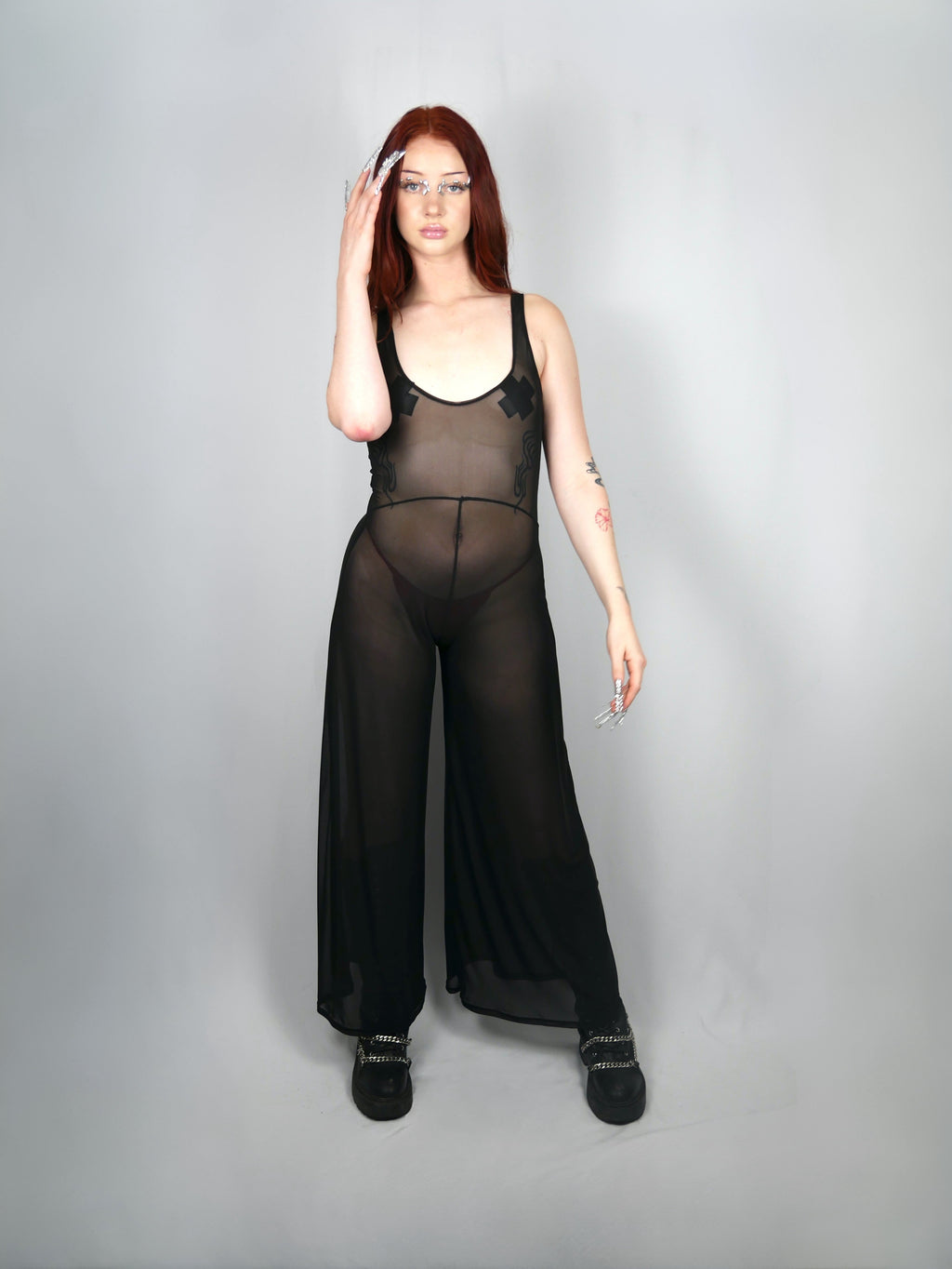 Terror Kittens - Wide leg mesh jumpsuit - Black