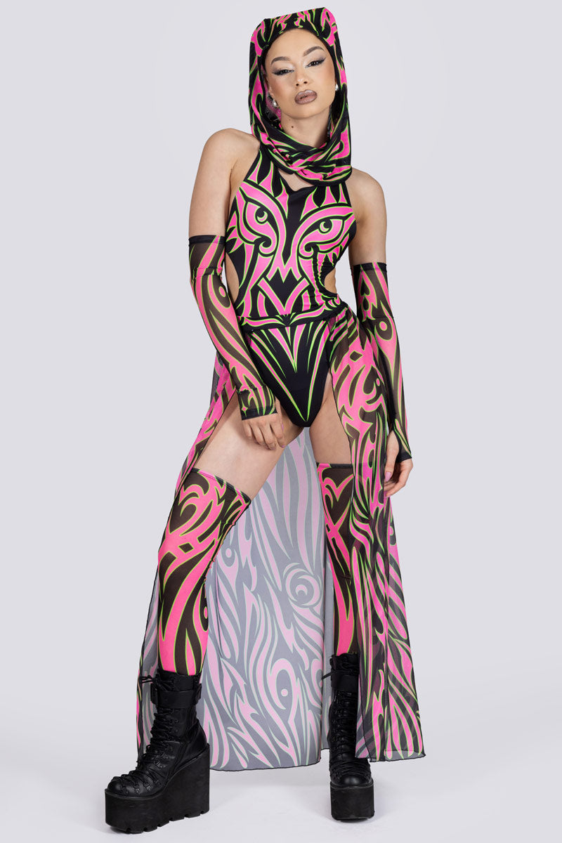 Devil Walking - Tribal Empress Maxi Skirt – Green and Pink
