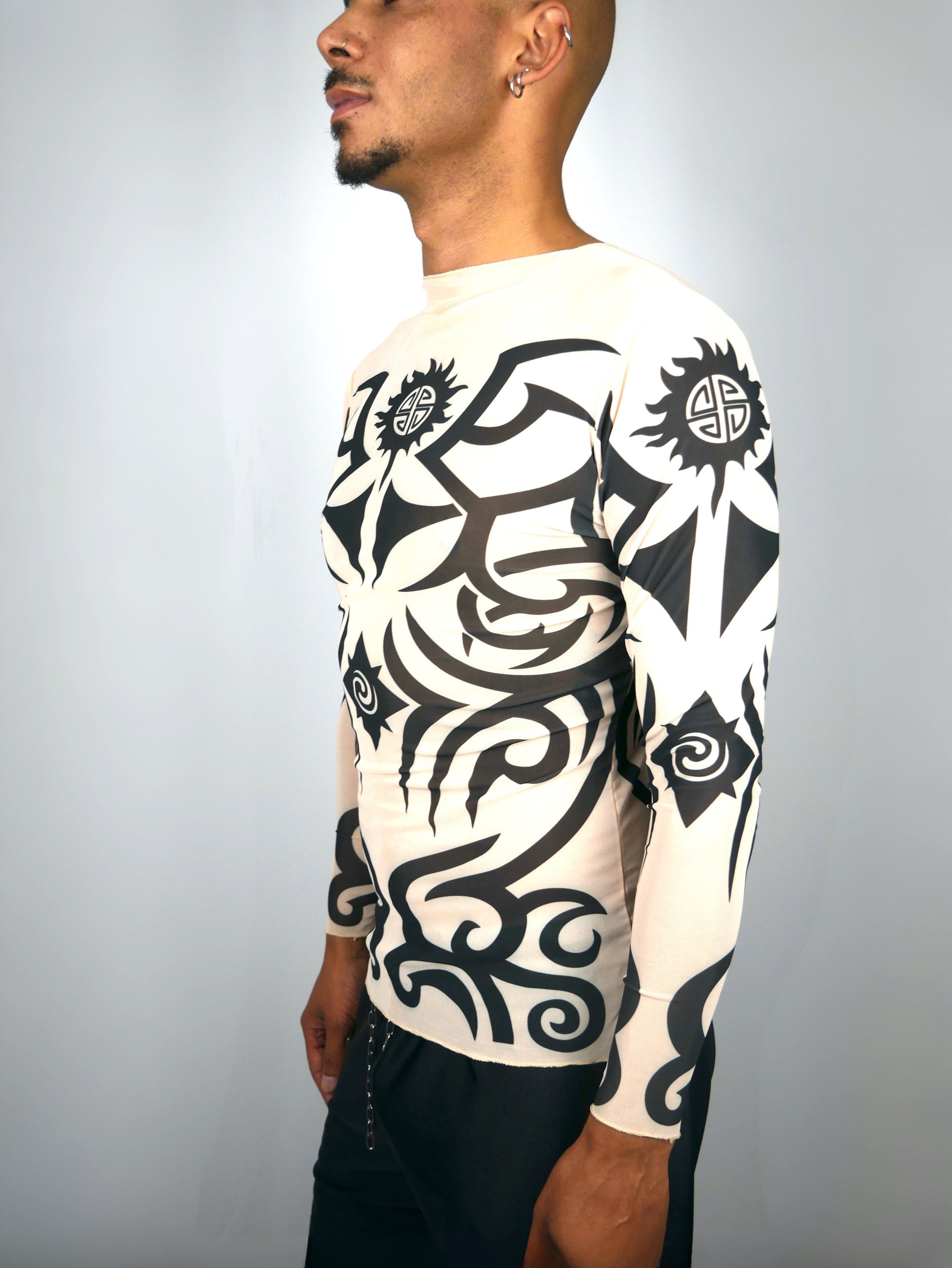 FAC SHOP - Tribal Mesh Longsleeve Top - Nude
