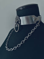 House of Marmol - Choker with Silver Lion Head and Chain – Silver, Vegan Leather & Metal