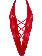 Exes Lingerie - Deep V-neck vinyl bodysuit - Red