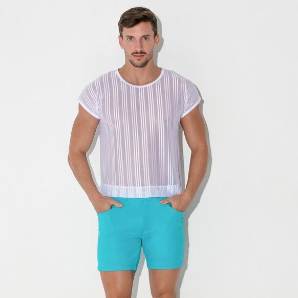 Code 22 - Striped mesh shirt - White