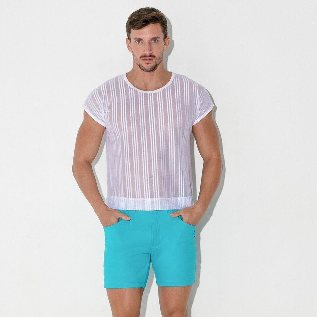 Code 22 - Striped mesh shirt - White