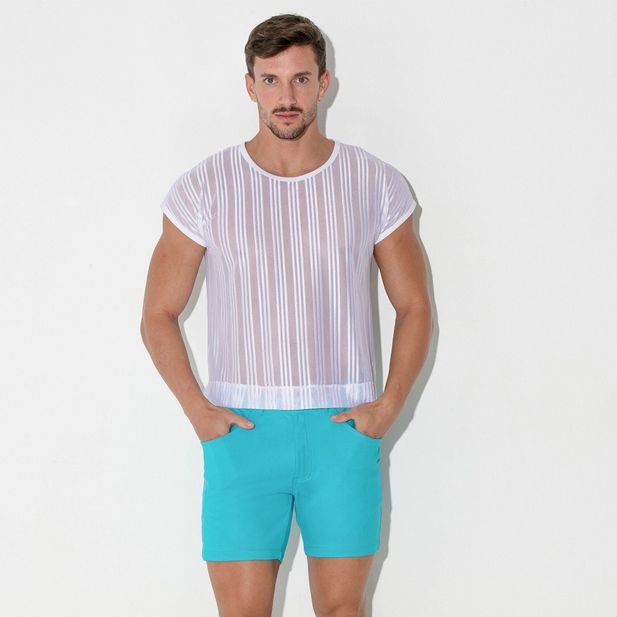 Code 22 - Striped mesh shirt - White