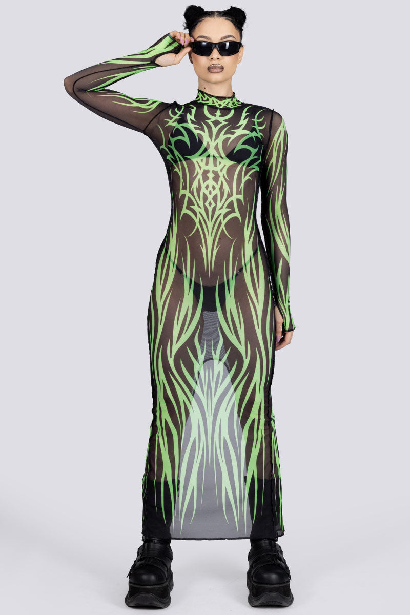 Devil Walking - Wicked Ritual mesh dress long sleeves - Green